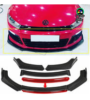 Vw Scirocco R Kırmızı Renkli Şeritli Dilli Ön Lip 4 Prç Parlak Siyah ABS