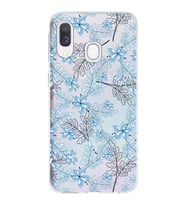 Samsung Galaxy A40 Uyumlu Kapak Floral Mavi Tasarımlı Şeffaf Silikon Kılıf