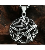 voyageaccessory Paslanmaz Çelik Kabartma Yılan Detaylı Pentagram Yıldız Kolye Ve Zincir / Pentagram Kolye