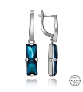 Swarovski Crystal Taşlı Gümüş Mavi Baget Sallantılı Kadın Küpe