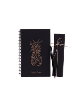 Mat Siyah Ananas Tasarımlı İsme Özel Kraft Defter-Kalem Seti