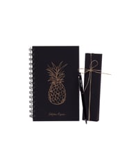 Mat Siyah Ananas Tasarımlı İsme Özel Kraft Defter-Kalem Seti