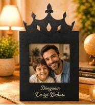Kişiye Özel Dünyanın En İyi Babası Kral Taç Tasarımlı Fotoğraflı Ahşap Çerçeve Masaüstü Çerçeve dekoratif fotoğraf çerçevesi