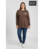 Kadın Büyük Beden CHEF Baskılı Bisilet Yaka İnce Sweatshirt SPR26BSWK956-4