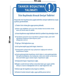 Metal Tanker Boşaltma Talimatı 15 Cm x 20 Cm Uyarı Levhası Yönlendirme Tabelası