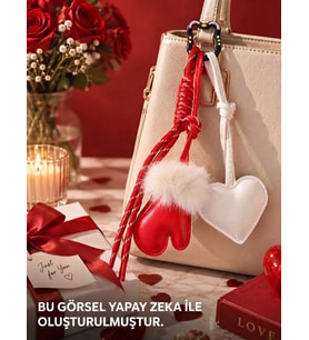Charm Çanta Süsü Sevimli Beyaz Kalp ve Tüylü Eldiven Figürlü Peluş Detaylı Çanta & Anahtar Aksesuarı