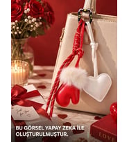 Charm Çanta Süsü Sevimli Beyaz Kalp ve Tüylü Eldiven Figürlü Peluş Detaylı Çanta & Anahtar Aksesuarı