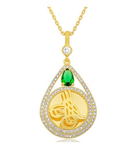 Hk Gümüş Kadın Kolye Gold Kaplama Damla Tuğralı Gümüş Takı Hediyelik Ürünler