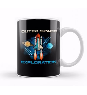 Outer Space Exploration Rocket Astronaut Kupa Bardak Porselen