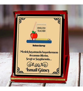 İngilizce Öğretmeni Baskılı Plaket (1. Tasarım)  Kişiye Özel (Kırmızı)