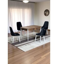 Monera Ceviz 80 x 132 Açılabilen Sunta Masa Metal Ayaklı Mutfak Masası Takımı 4 Siyah Sandalye