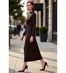 Kadın Uzun Kollu Bodycon Kesim Örme Sandy Maxi Elbise Dik Yaka Detaylı Zarif Ve Rahat Stil