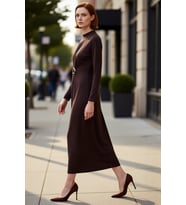 Kadın Uzun Kollu Bodycon Kesim Örme Sandy Maxi Elbise Dik Yaka Detaylı Zarif Ve Rahat Stil