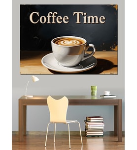 Coffee Time Yazılı Kahve Fincanı Dekoratif Kanvas - Mdf Ahşap Tablo