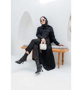 6373 -Denim Uzun Ceket Siyah