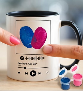 BK Gift Kişiye Özel Parmak İzi Spotify Şarkılı Siyah Kupa Bardak & Boya Seti-1, Sevgiliye - Doğum Günü Hediyesi (Beyaz)