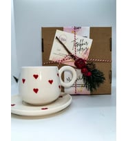 Libra Seramik El Yapımı Kalp Desenli Seramik Double Türk Kahve Fincanı, Seramik Espresso Fincanı, Seramik El Yapımı Bardak, Seramik Kahve Fincanı