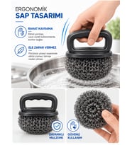 Beylini 20GR Tutma Saplı Bulaşık Teli Ergonomik Saplı Paslanmaz Çelik Ovma Teli Yedek Tel Hediyeli