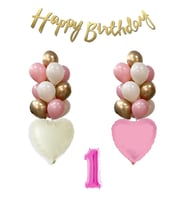 1 Yaş Pembe Doğum Günü Balon Seti 16inç Pembe Rakam Happy Birthday Bannerlı Set (01)