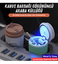Kahve Bardağı Görünümlü Işıklı Kokusuz Oto Küllük Dumansız Sızdırmaz Kapak Araç Araba Küllüğü Siyah