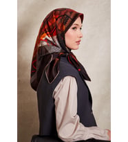Karmaşık Desen Twill İpek Eşarp-0915 (Koyu Kahverengi)
