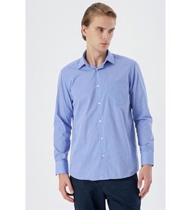 Mavi Uzun Kol Filafil Desen Filafil Sert Yaka Cepli Pamuklu Basic Comfort Fit Gömlek 1004245002