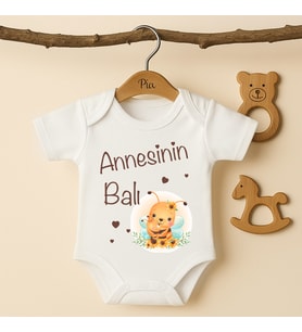 Pia Baby B21 %100 Pamuk Annesinin Balı Yazılı Tasarlanabilir Bebek Body (Ekru)