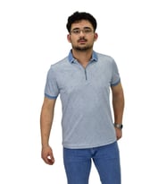 Erkek Polo Yaka Fermuarlı Merserize Jakarlı Tişört 7570 BGL-ST04536 (Mavi)