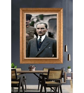 Altın Varaklı Çerçeveli Paspartulu Atatürk Tablo DC1319 (Gold)