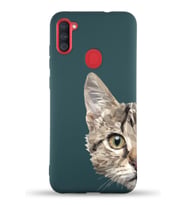 Samsung Galaxy A11 Uyumlu Lansman Kılıf Catface Tasarımlı İçi Kadife Kapak-Yeşil (Şeffaf)