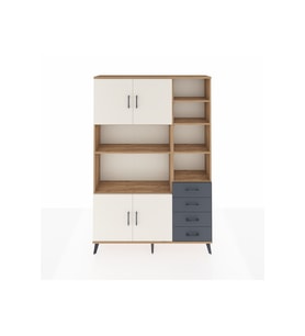 Arges Dolap 9 Raflı 4 Çekmeceli 4 Kapaklı 132x30x195 Çam-Aytaşı/Antrasit