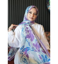 Zambak Çiçek Desen Lavanta Soft Pamuk Şal (Standart)