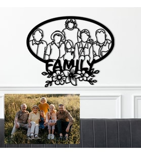 Kişiye Özel Fotoğraf Ciziminden Family Temalı Dekoratif Tablo (4,5,6 veya 7 Kişilik Fotoğraf)