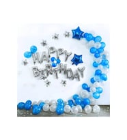 Mavi Happy Birthday Folyo Balon Ve Mavi Balon Zinciri Seti