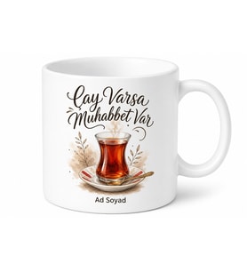 Çay Muhabbeti Yazılı Baskılı Kupa Bardak Hediye Özel Tasarım Porselen