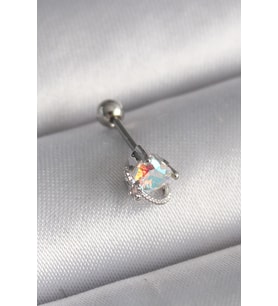 316L Çelik Gümüş Renk Zirkon Taşlı Kalp Tragus Piercing 5886 - HPSBYI2905-7744