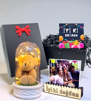 Kişiye Özel Doğum Günü Hediyesi Fotoğraflı Led Işıklı Biblolu Fanus - Hediye Kutusunda (Model 6)