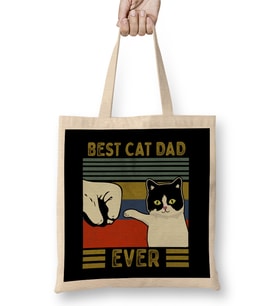 Best Cat Dad Ever Funny Cat Daddy Father Day Vintage 010 Bez Çanta Uzun Saplı