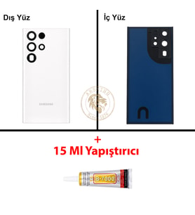 Samsung S22 Ultra Beyaz Arka Pil Kapağı Batarya Kapağı Lazer Kesim + B-7000 Yapıştırıcı