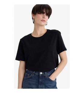 Defacto Regular Fıt Düz Premium Siyah Kadın T-Shirt A9428AX/BK81