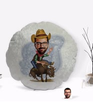 BK Gift Kişiye Özel Rodeo Karikatürlü Yuvarlak Dekoratif Kırlent Yastık-1