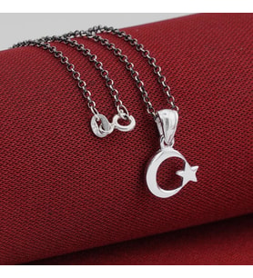Çift Taraflı Ay Yıldız 925 Ayar Gümüş Erkek Kolye