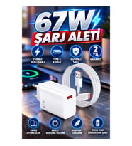 67W Turbo Hızlı Şarj Adaptörü ve USB Type-C Kablo Seti Beyaz