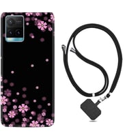 Vivo Y11S Y21S Y20 Y20S Y70 Kılıf Boyun Askılı Silikon Black flowers 1391