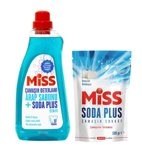 Miss Sıvı Çamaşır Deterjanı Arap Sabunu ve Soda Etkili 1.5 lt ve Soda Plus Beyaz Sabun 500 gr 2 li Se