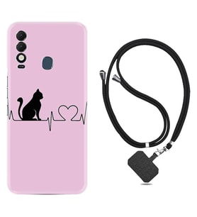 Tecno Spark 8T Kılıf Resimli Boyun Askılı İpli Desenli Silikon Pink Cat Heart 1303