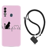 Tecno Spark 8T Kılıf Resimli Boyun Askılı İpli Desenli Silikon Pink Cat Heart 1303