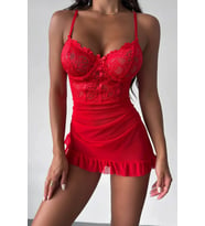 Balenli Tül Dantelli Gecelik