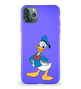 Apple iPhone 11 Pro Max Soft Premier Kapak Donald Duck-C Tasarımlı Silikon Kılıf - Mor (Şeffaf)