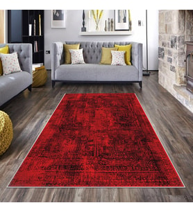 Bordo Osmanlı Motif Nakış İşleme Yıkanabilir Kaymaz Taban Leke Tutmaz Modern Salon Halısı ve Yolluk